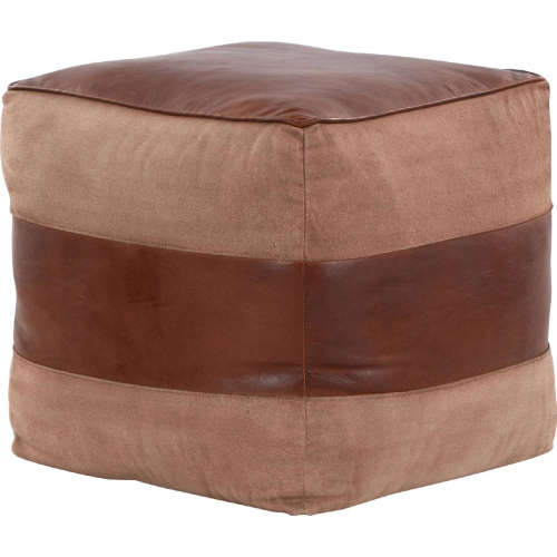 Cobbler Canvas Pouf Ottoman in Espresso Leather & Tan Canvas